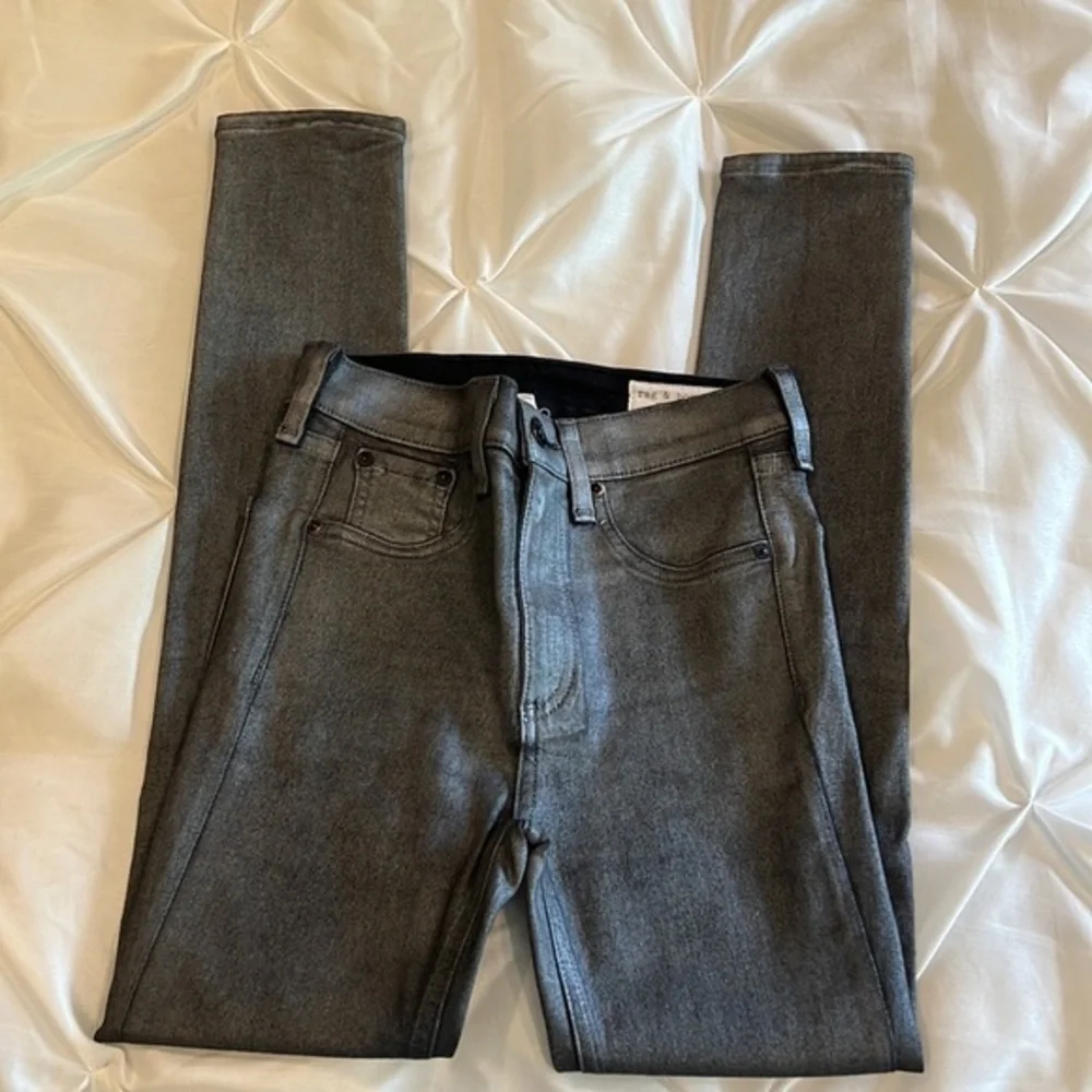 rag & bone /JEAN High Rise Ankle Skinny in Gunmetal Coated Stretch Jeans 24 - Picture 2 of 8